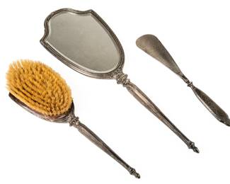 Webster Company Sterling Silver 3-Piece Vanity Set – Mirror, Brush & Shoe Horn - 589 Grams