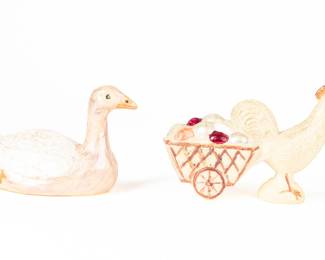  Early Vintage Celluloid Goose & Chicken Pulling Egg Cart Figurines