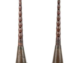 Pair Of Antique Chinese Suona (wind Instruments) Double-Reed Horns
