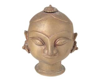 Old Indian Brass Gauri Goddess Head Folk Ritual Sculpture