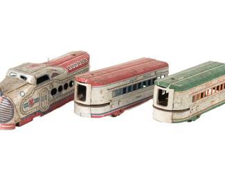  Vintage Tin Lithograph Union Pacific Train Set & Bus Toy Lot