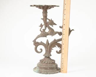 Large South Indian Cast Brass Yali Figural Ritual Lamp Stand