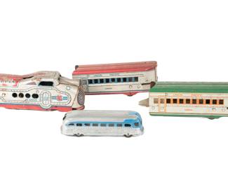  Vintage Tin Lithograph Union Pacific Train Set & Bus Toy Lot