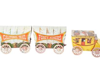 Vintage U.S. Metal Toy Co. California Trail Forty Niners Tin Wagon Train Set