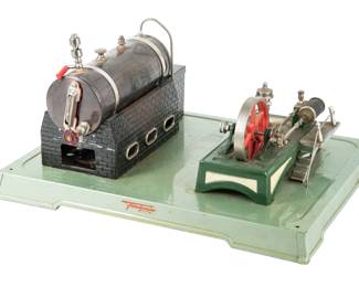 Vintage Fleischmann Live Steam Engine Model Boiler & Horizontal Engine On Base - Made In Western Germany