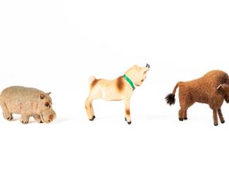 Vintage German Knstlerische Werksttten Miniature Flocked Animal Figures - Hippo, Goat & Bison