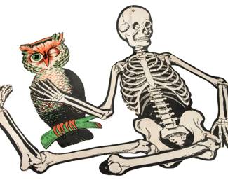  Vintage Halloween Paper Die-cut Decorations - Jointed Skeleton & Owl
