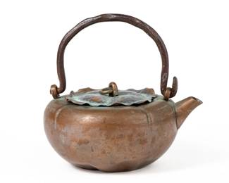 Antique Japanese Copper Persimmon-Form Kettle / Teapot Signed