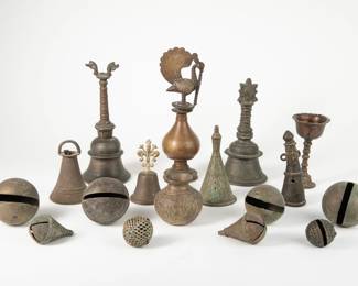 Collection Of Antique Brass & Bronze Bells, Ritual Bells, And Decorative Metal Objects