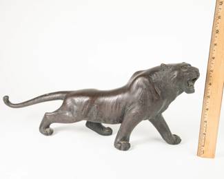 Large Meiji Patinated Bronze Tiger Figure Sculpture W/ Genryusai Seiya Mark