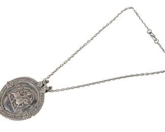 Antique Indian Silver Tribal Amulet Pendant Necklace W/ Figural Deity Motif 54 Grams