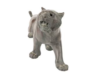 Large Meiji Patinated Bronze Tiger Figure Sculpture W/ Genryusai Seiya Mark