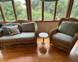 Ethan Allen Wicker Loveseat and Chair