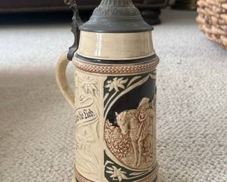 German Beer Stein with Pewter Lid