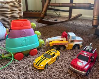 Assorted Children's Toy Lot with Plastic Bin