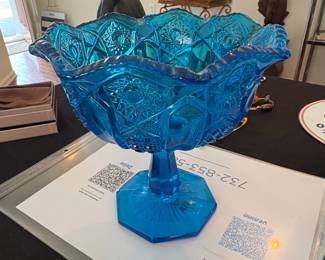 L.E. Smith Quintec Blue Pressed Glass Compote