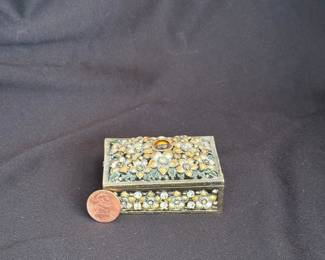 Vintage Floral Rhinestone Trinket Box
