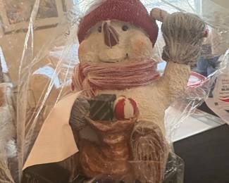 Holiday Snowman Figurine with Gifts and Broom