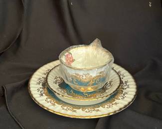 Paragon Fine Bone China Tea Trio - Teal Blue Rose