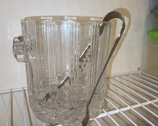 Vintage Glass Ice Bucket with Tongs 