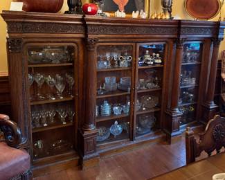 Large Ornately Carved Glass Front Bookcase