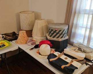 Vintage shades, hat boxes, purses 