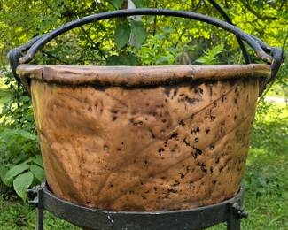 Hand Hammered Copper Kettle with Wrought Iron stand 