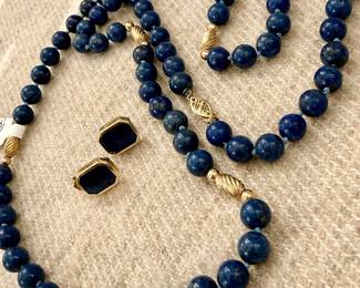 LAPIS & 14KT GOLD NECKLACE & EARRINGS - SET - BEAUTIFUL!