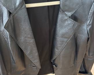 ST JOHN BLUEISH GREY METALLIC LEATHER JACKET