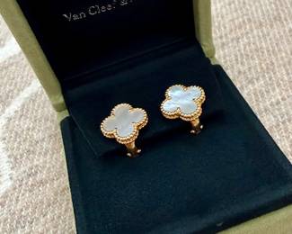 ALHAMBRA VAN CLEEF & ARPELS MOTHER OF PEARL EARRINGS - 100% AUTHENTIC - HAVE PAPERWORK