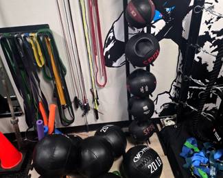 resistance bands, racks, etc
