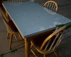 Table + chair set with custom glass top