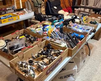 Tables of fishing/hunting/camping gear