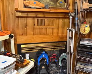 Snowshoes, telescope, old framed picture