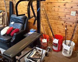 Solo Flex machine, fishing poles