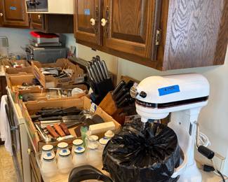 Kitchen Aid mixer, Kitchen Aid toaster oven, miscellaneous kitchen ware