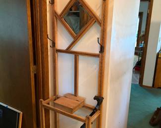 Antique wood hall tree stand