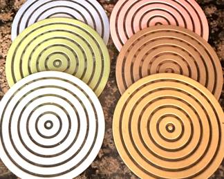 Set of 6 Vintage MCM Rubber Coasters – Concentric Circle Design