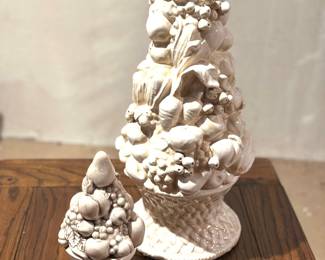 vintage white glazed ceramic fruit topiaries