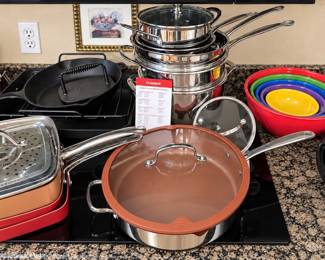 Cuisinart pots/pans, cast iron frying pan, copper pans 