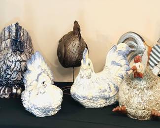 Assortment of decorative roosters  & hens 