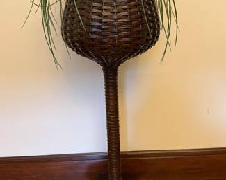 Antique Wicker Pedestal Plant Holder 