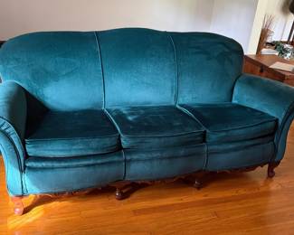 Vintage Velvet Emerald Green Couch / Sofa 