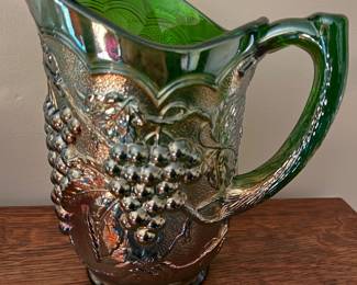 Imperial Glass Carnival Green Pitcher