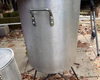 Large and small boiling pots.   RiverGrille bbq pit 
