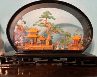 3D vintage Chinese diorama cork carving art 