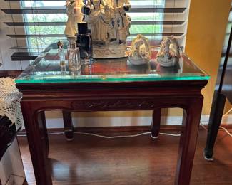 Porcelain lamp with misc items 