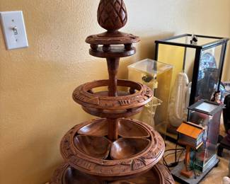 MCM pineapple top 4 tiered monkey pod or teakwood lazy susan 