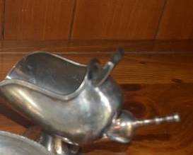 Silverplate sugar scoop and spoon