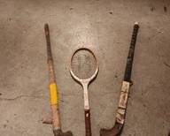 Vontage tennis raquet and field hockey sticks